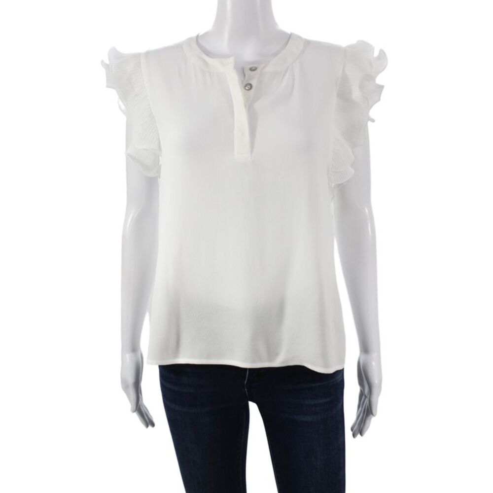 Muche Et Muchette Women White Henley Button Sleeveless Blouse Size L
